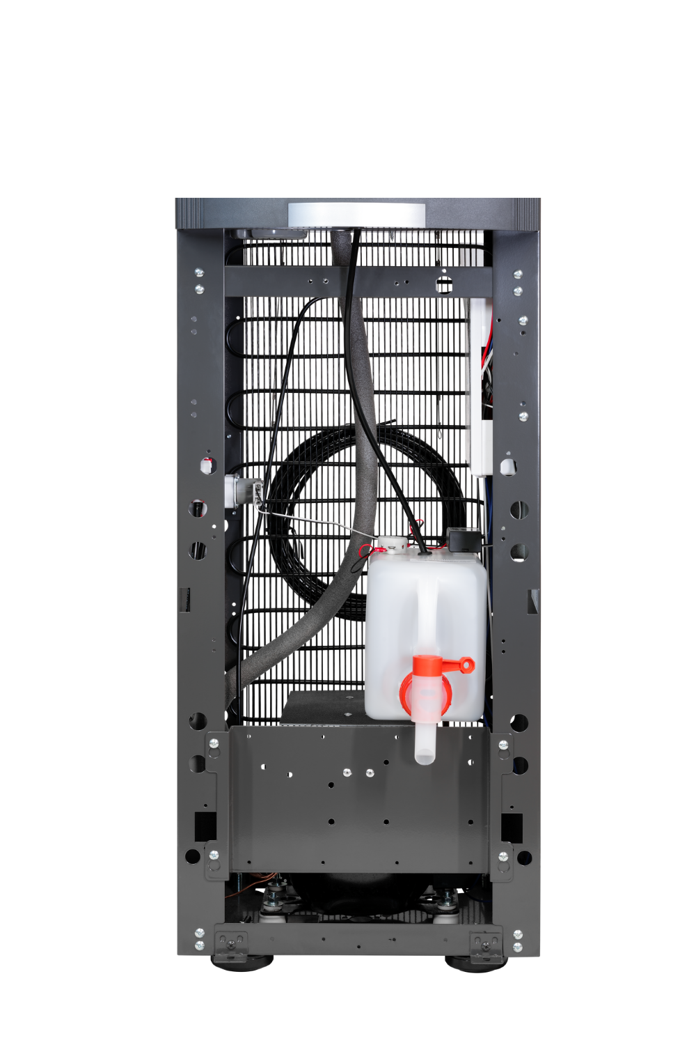 WB4465 drainage kit shown installed inside a dispenser cabinet; dispenser not included