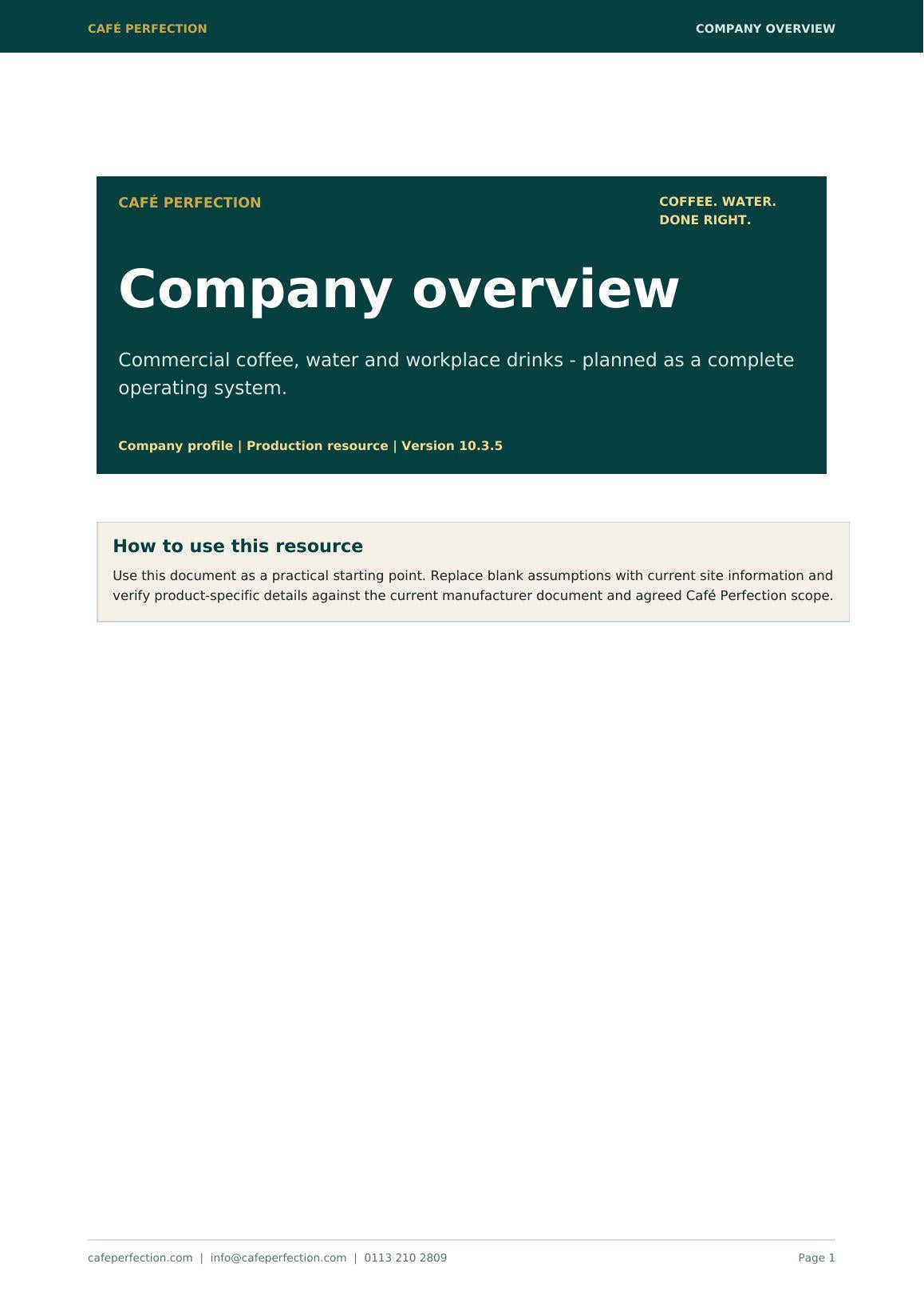 Café Perfection company overview preview