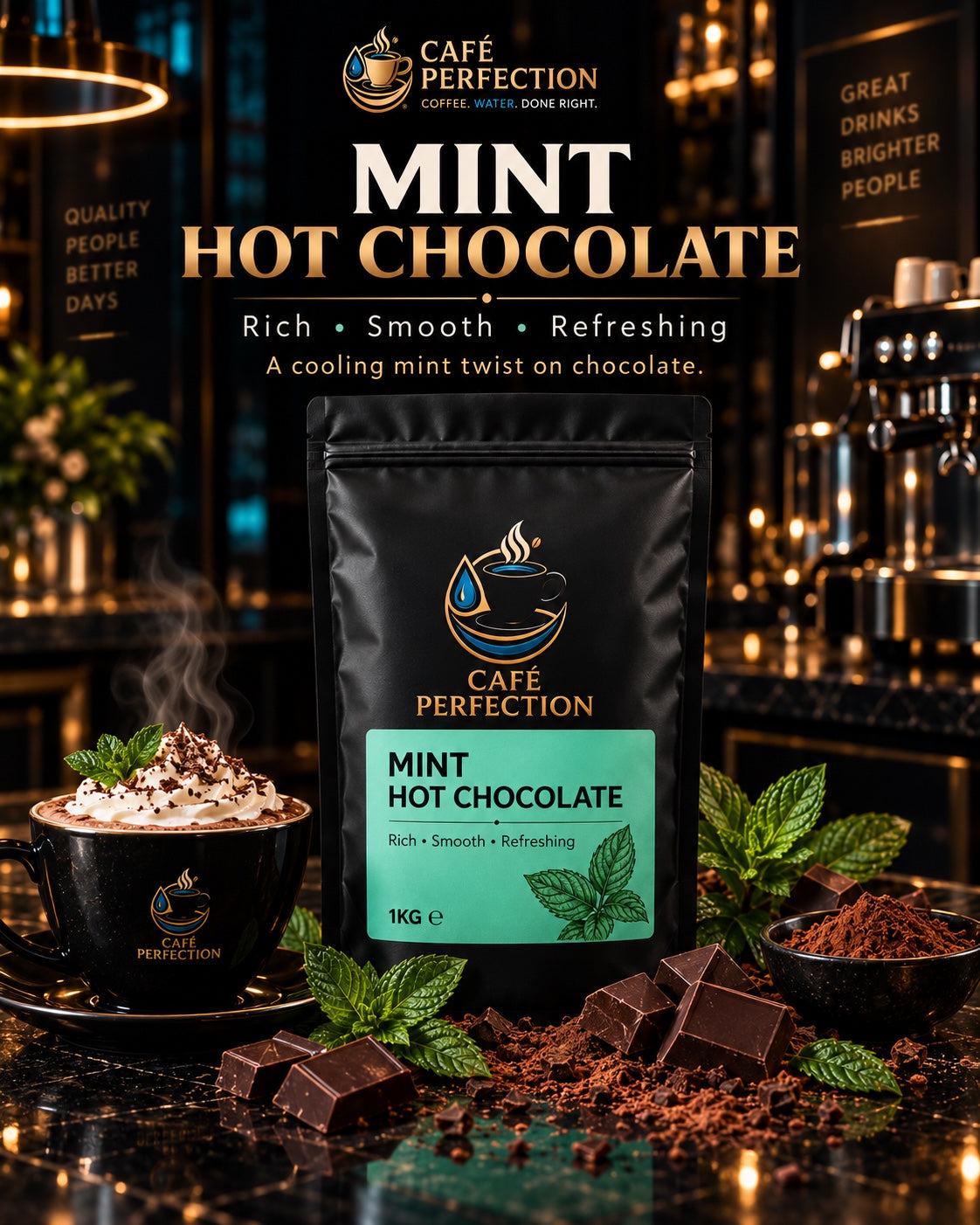 Café Perfection Mint Hot Chocolate, 1kg bag
