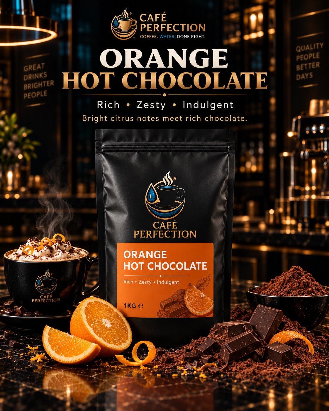 Café Perfection Orange Hot Chocolate, 1kg bag