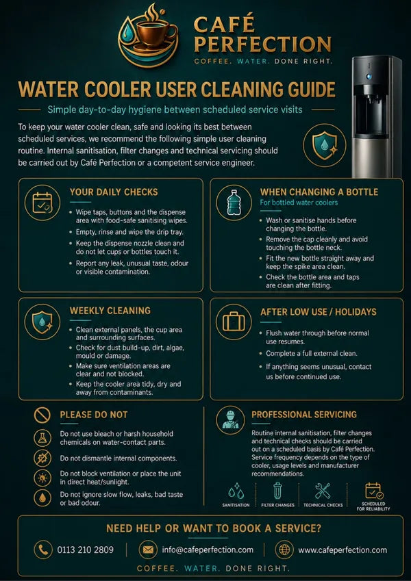 Water cooler user cleaning guide