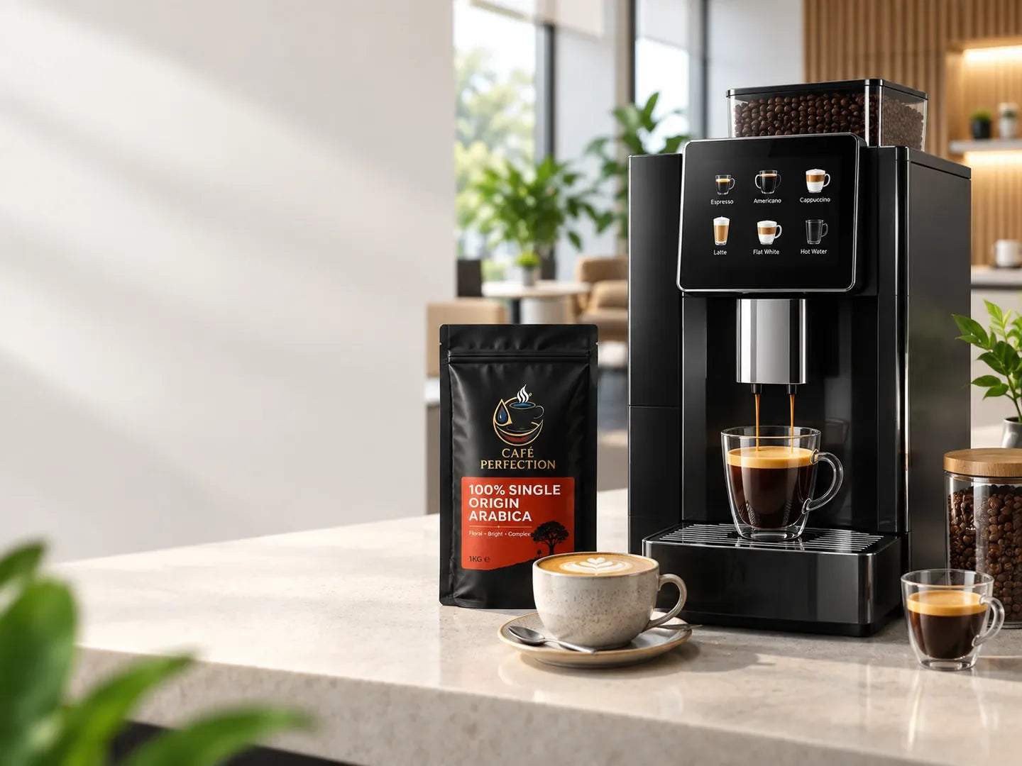 Coffee machine and Café Perfection ingredients