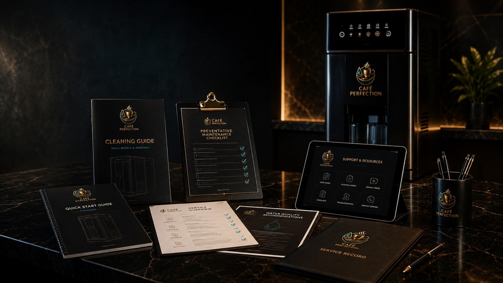 Coffee equipment with a service planning folder and site records