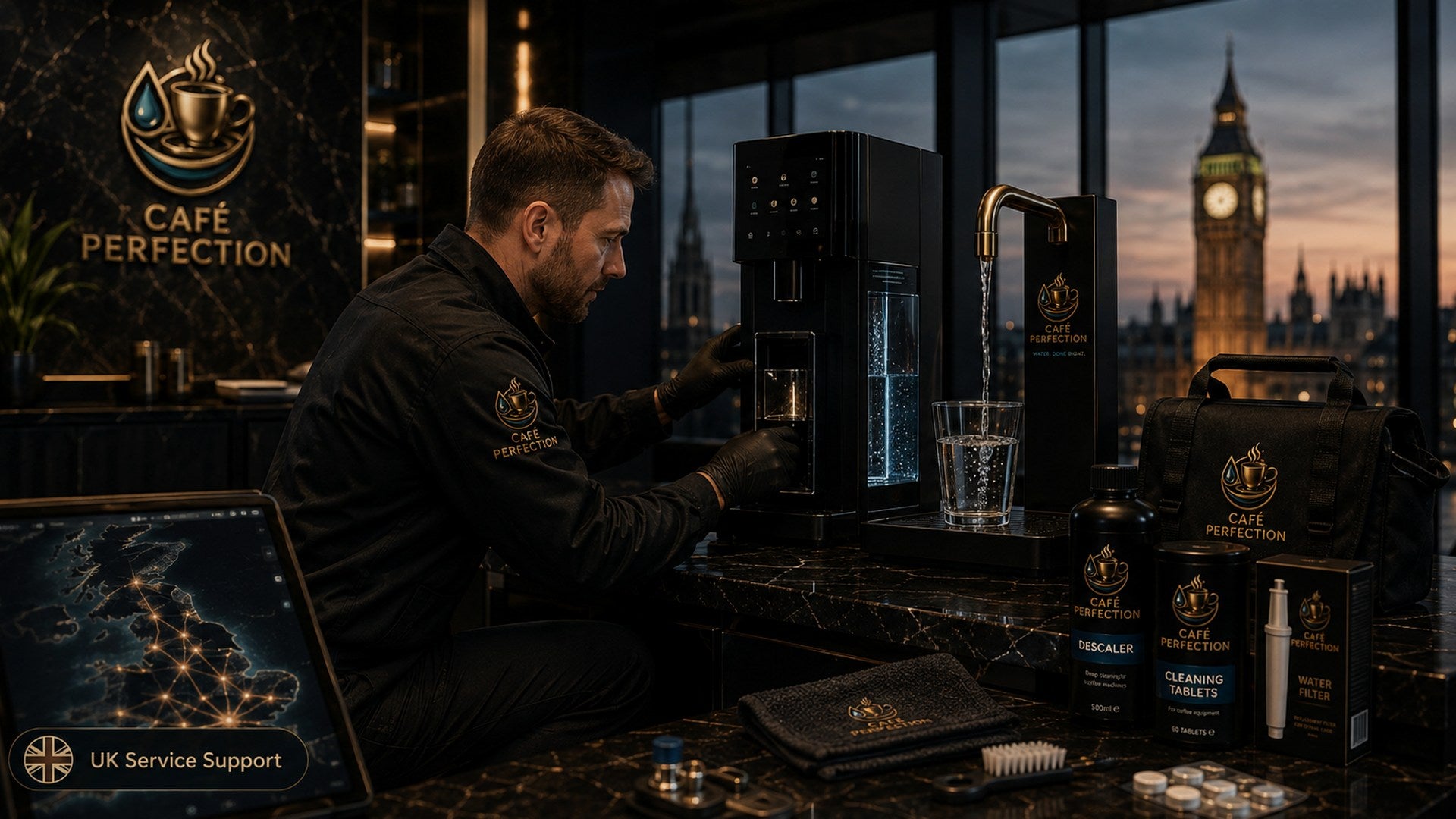 Multi-site commercial coffee and water support
