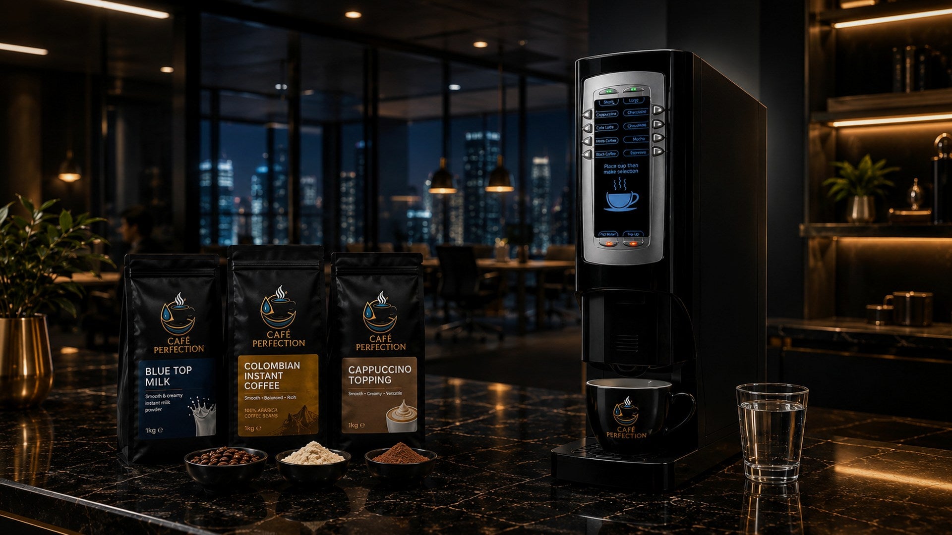 Commercial coffee machine and drinks ingredients