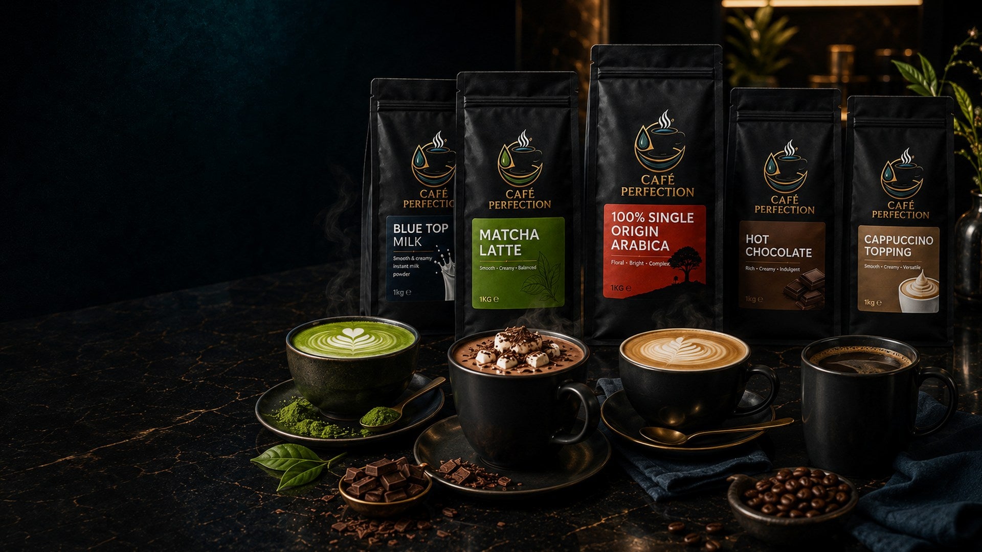 Café Perfection coffee, chocolate and matcha recipe range
